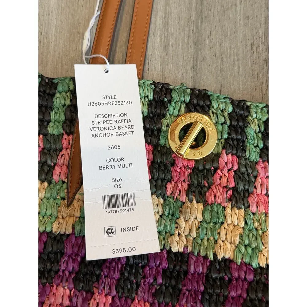 NEW Veronica Beard Raffia Anchor Basket Tote Striped Handbag